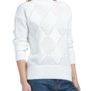 NWT Verve Ami White Diamond Pattern mock neck Sweater sz L